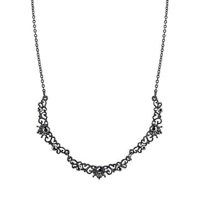 Downton Abbey Hematite Crystal Filigree Scallop Necklace by 1928 Jewelry