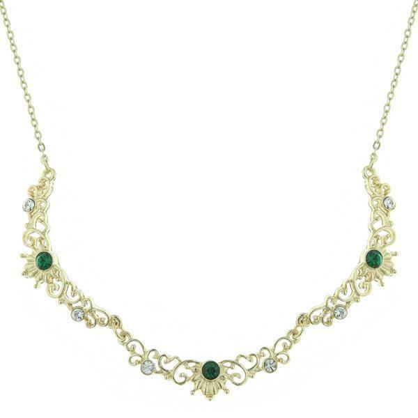 Downton Abbey Trio of Green Crystals Necklace by 1928 Jewelry