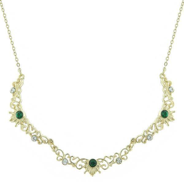 Downton Abbey Trio of Green Crystals Necklace