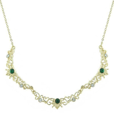 Downton Abbey Trio of Green Crystals Necklace