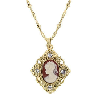 Downton Abbey Carnelian Red Cameo Necklace