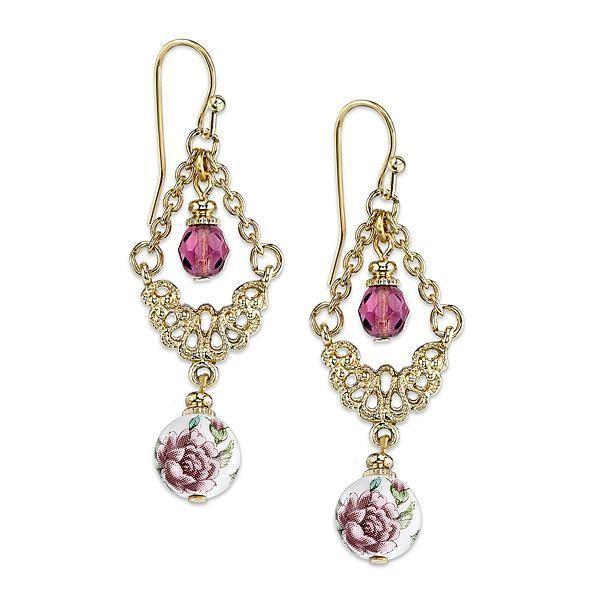 Vintage Inspired Floral Drop Earrings by 1928 Jewelry