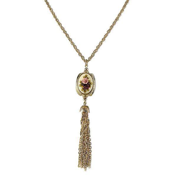 Victorian Inspired 3-sided Stone With Tassels Necklace by 1928 Jewelry
