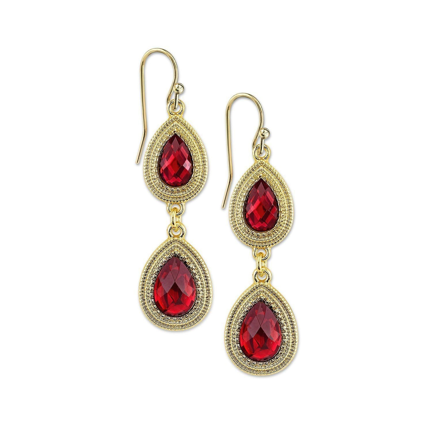 Vintage Inspired Siam Red Crystals Drop Earrings by 1928 Jewelry