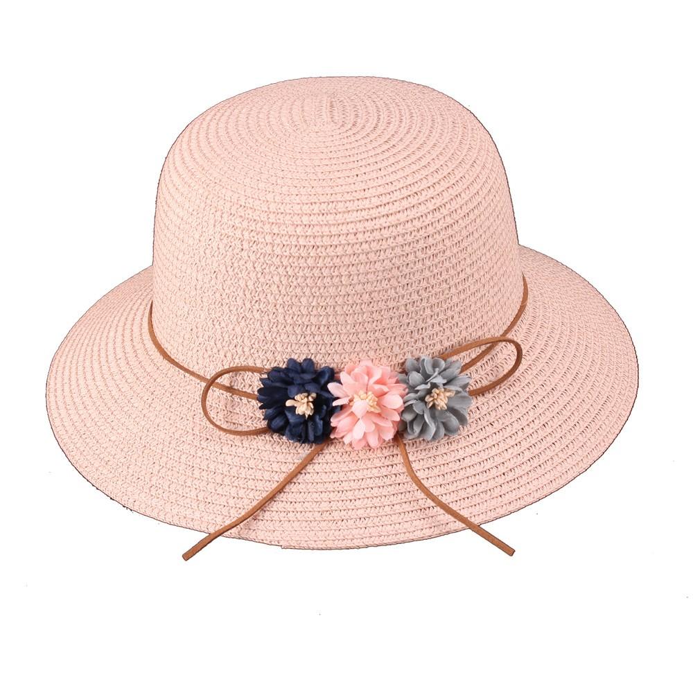 Vintage Inspired Paper Braid Rounded Sun Hat in Pink