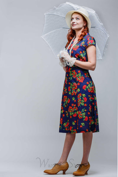 1940s Inspired Romantic Dress in Navy by April Cornell