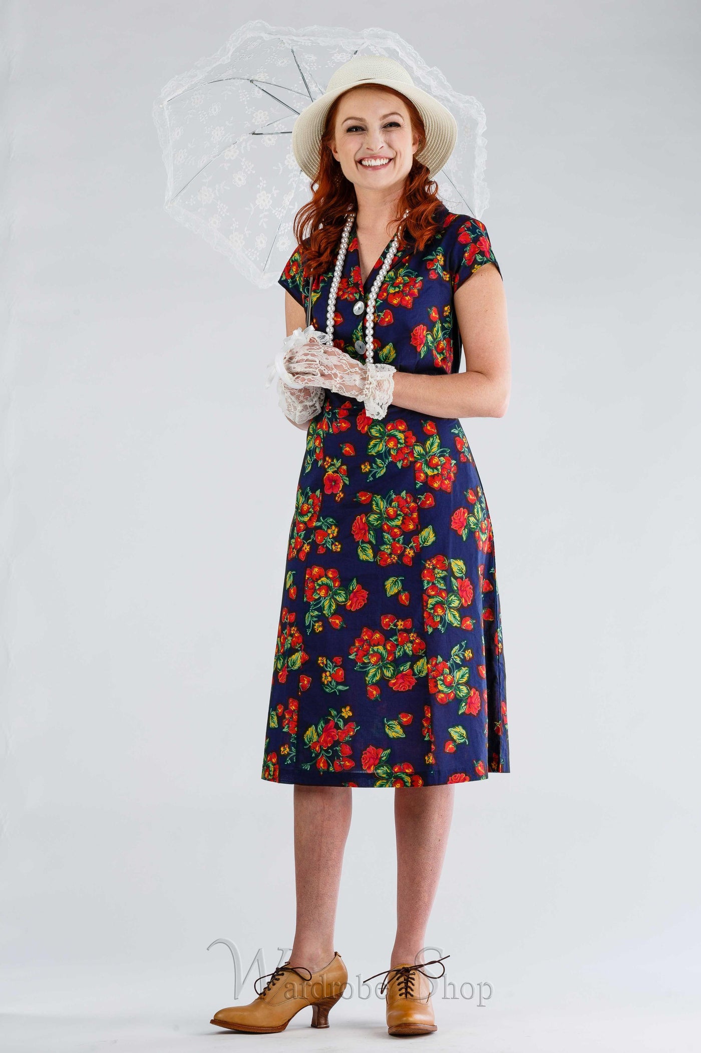 1940s Inspired Romantic Dress in Navy by April Cornell
