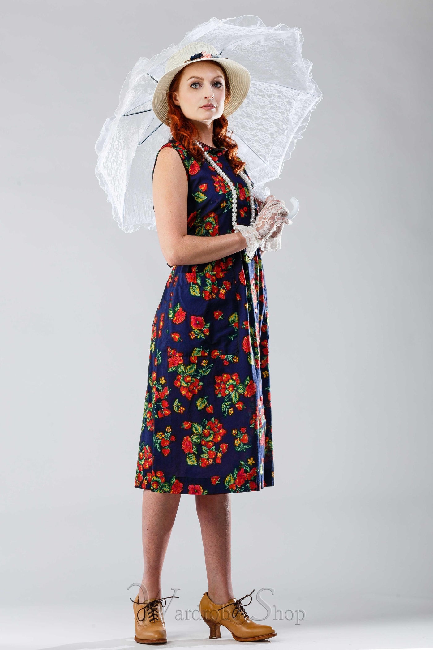1940s Inspired Romantic Dress in Navy by April Cornell