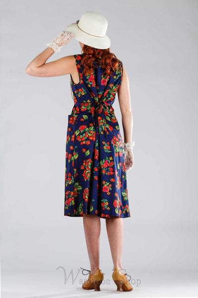 1940s Inspired Romantic Dress in Navy by April Cornell