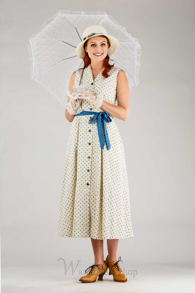Romantic Vintage Inspired French Dress in Blue-White | April Cornell - SOLD OUT
