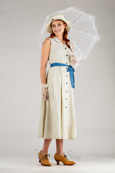 Romantic Vintage Inspired French Dress in Blue/White by April Cornell