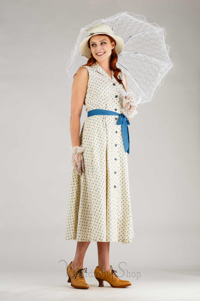 Romantic Vintage Inspired French Dress in Blue-White | April Cornell - SOLD OUT