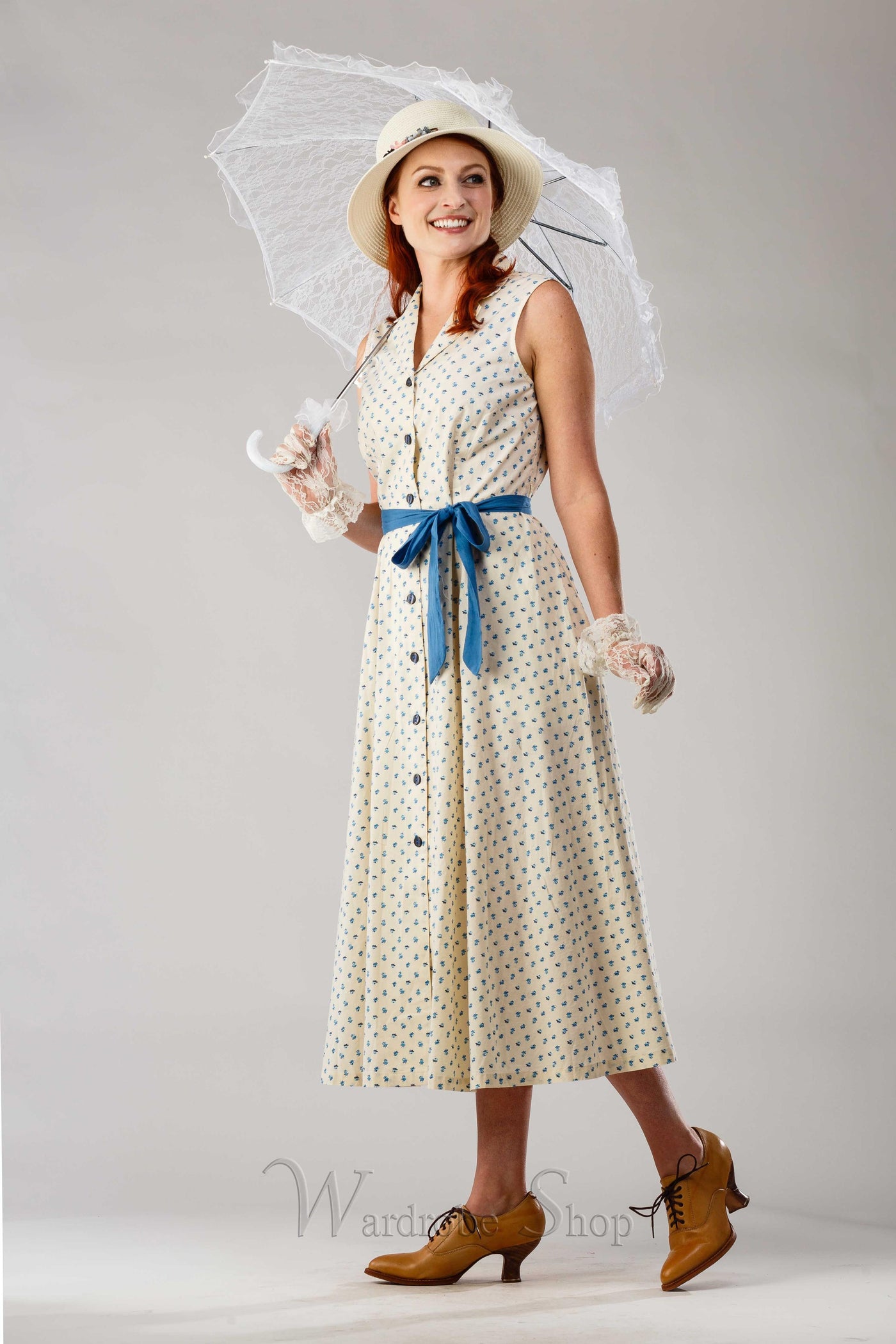 Romantic Vintage Inspired French Dress in Blue/White by April Cornell