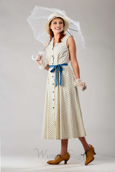 Romantic Vintage Inspired French Dress in Blue/White by April Cornell