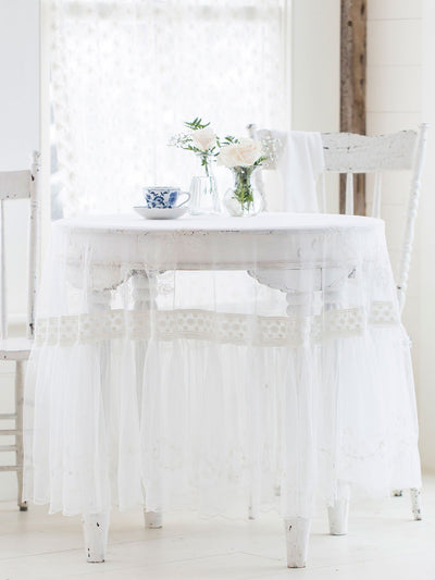 Tea Sheer Lace Round Cloth in Ecru by April Cornell