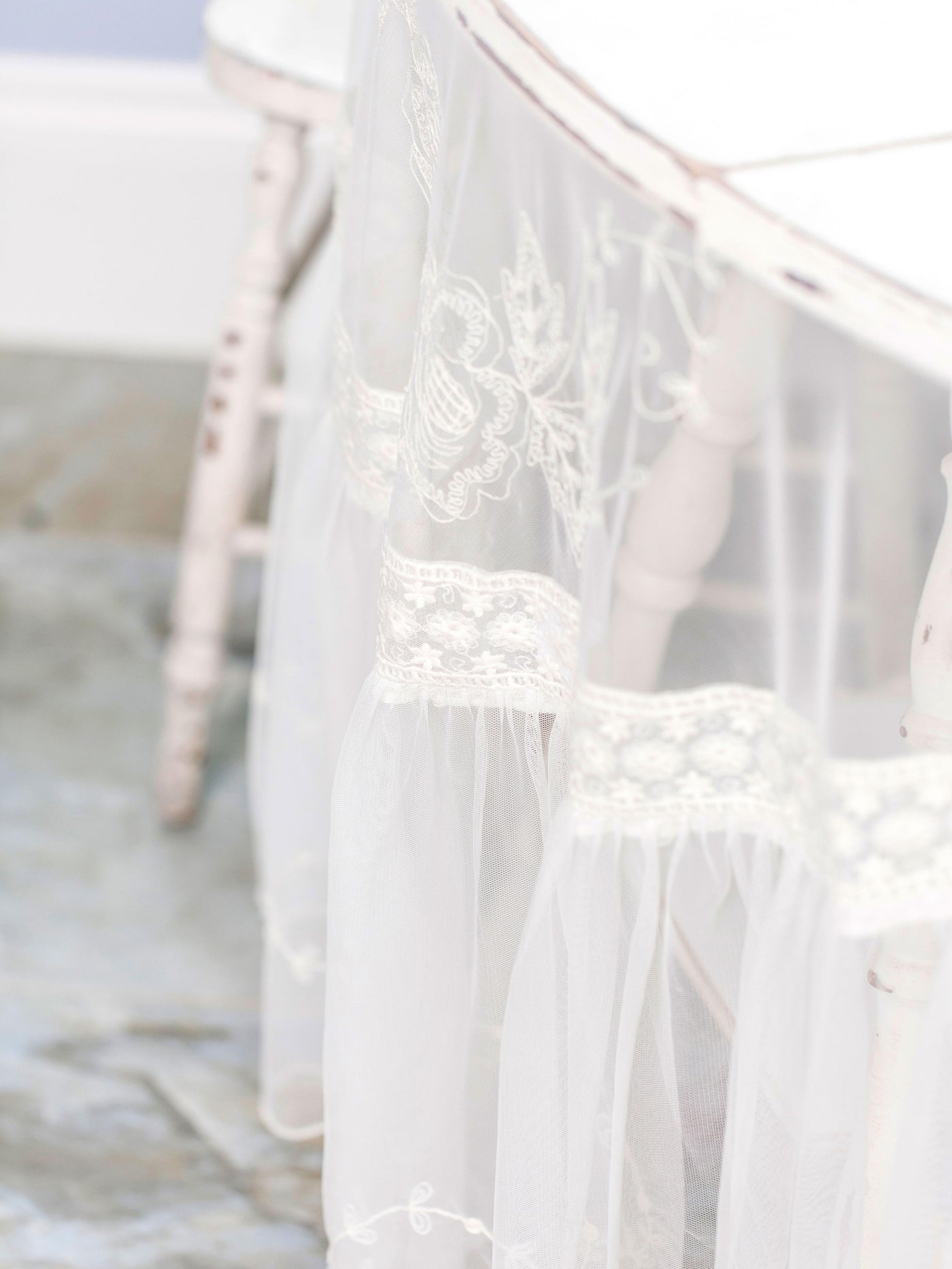 Tea Sheer Lace Round Cloth in Ecru by April Cornell