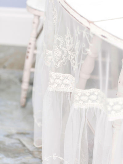 Tea Sheer Lace Round Cloth in Ecru by April Cornell