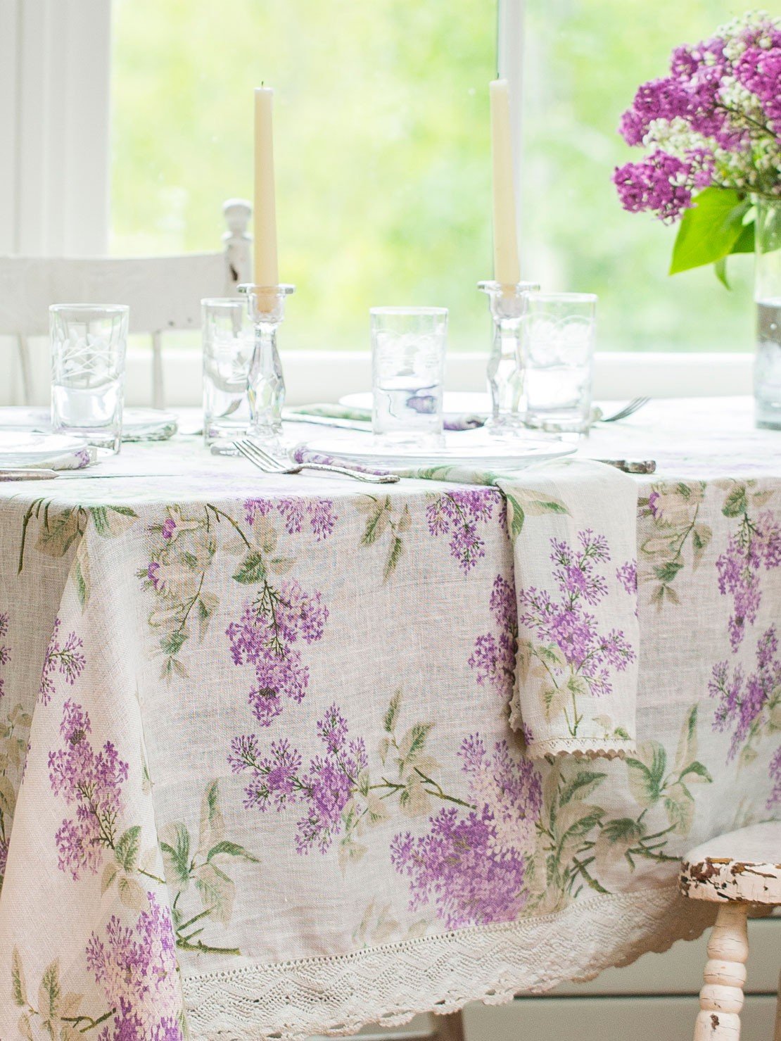 Pear Juice Linen Tablecloth in Lavender by April Cornell