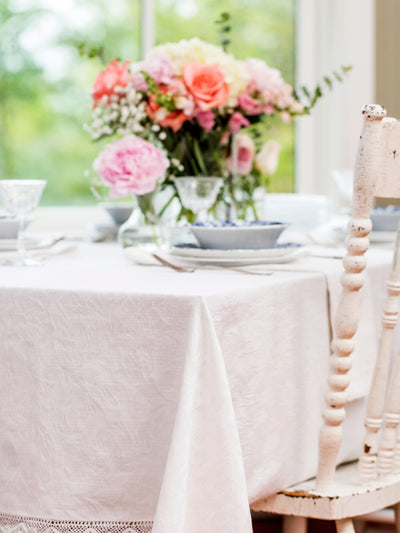 Nectarine Tart Jacquard Tablecloth in Ivory by April Cornell