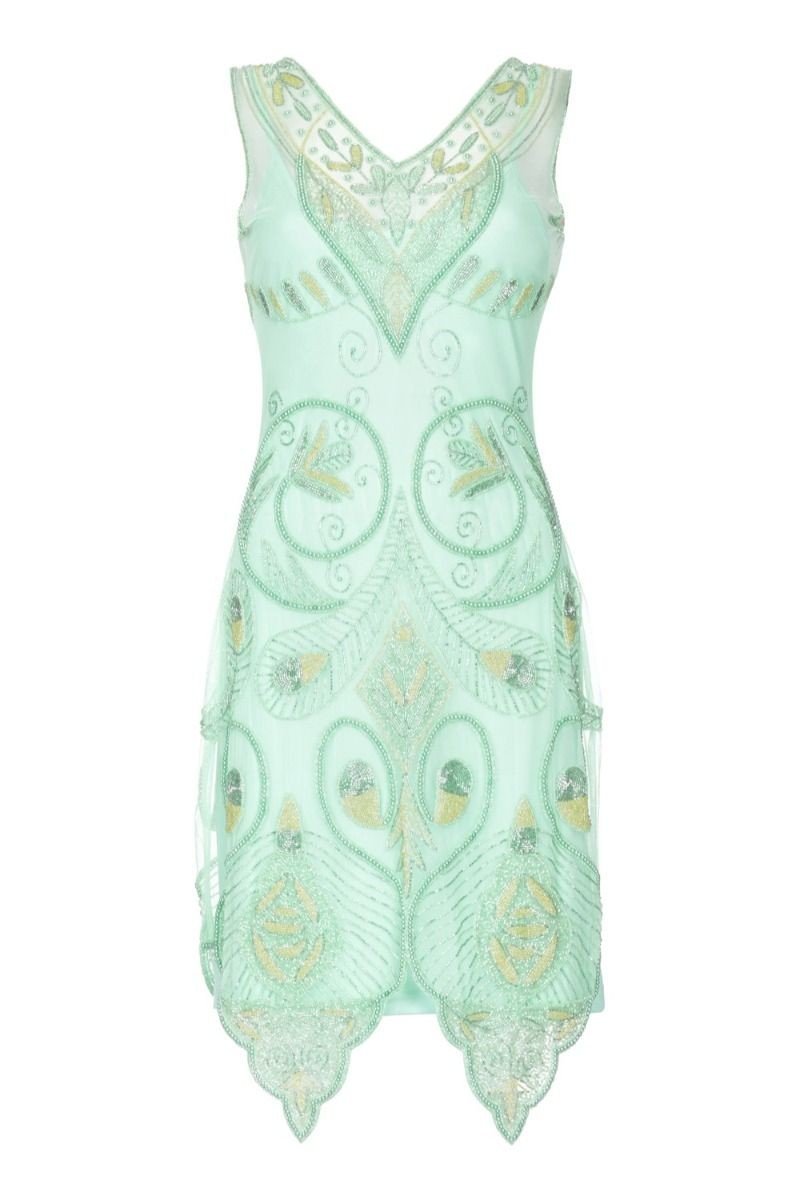 Emma Flapper Style Peacock Dress in Mint by Gatsby Lady XL / Mintcream Emma Flapper Style Peacock Dress in Mint by Gatsby Lady XL / Mintcream