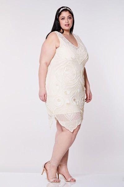 Emma Flapper Style Peacock Dress in Cream by Gatsby Lady