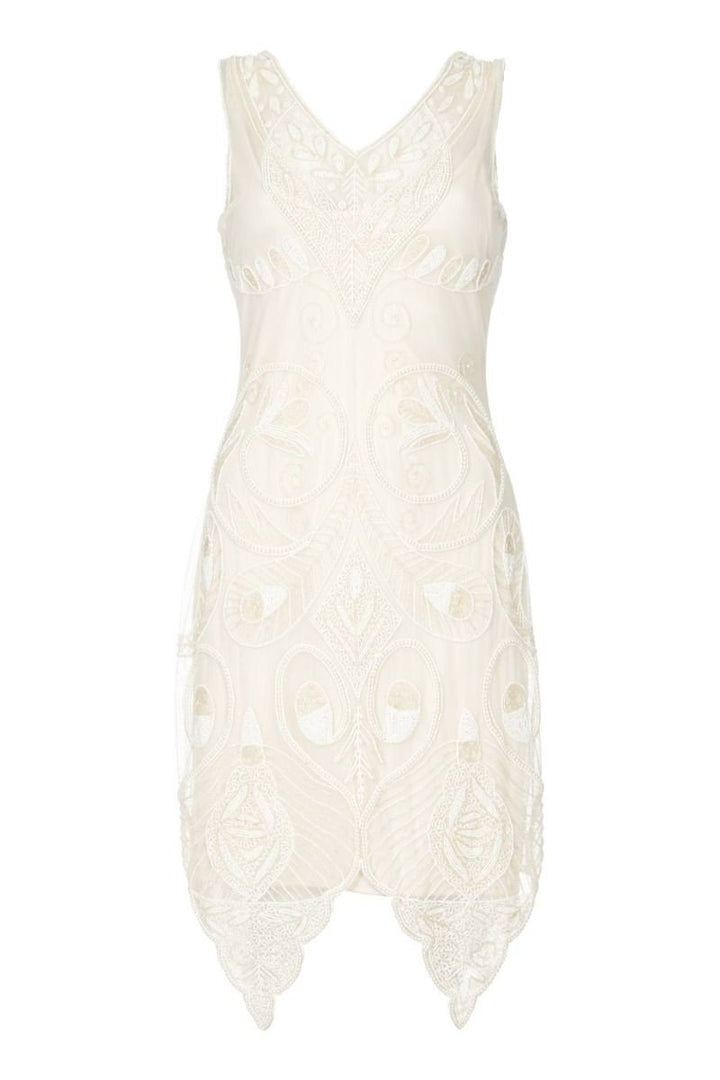 Emma Flapper Style Peacock Dress in Cream
