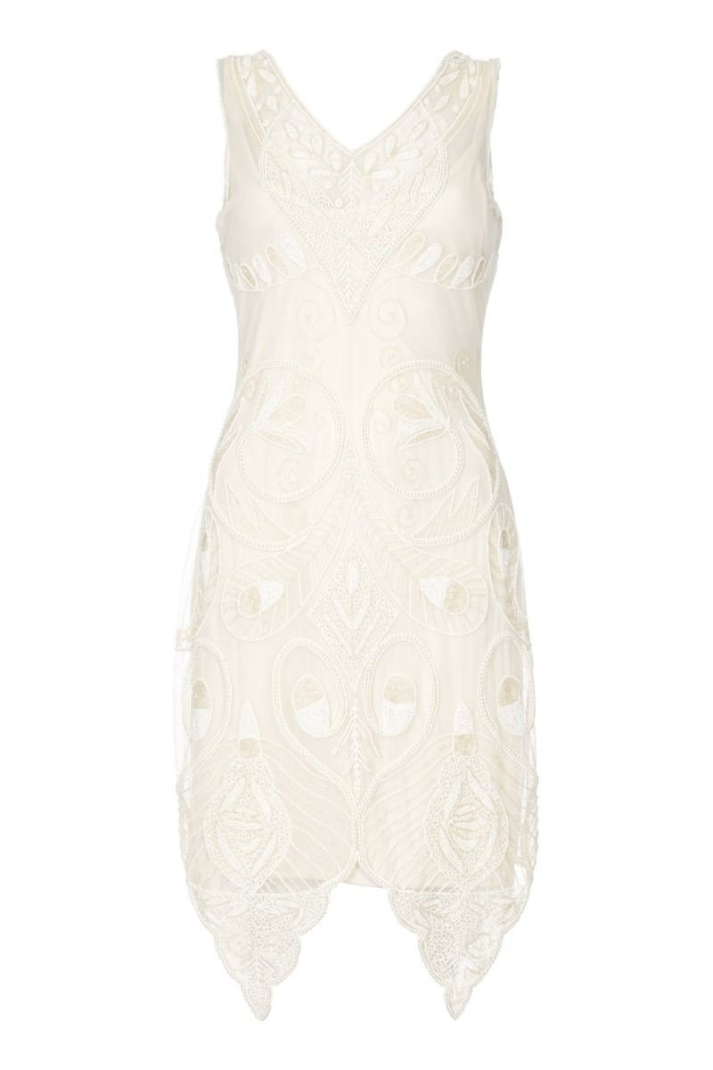Flapper Style Peacock Dress in Cream
