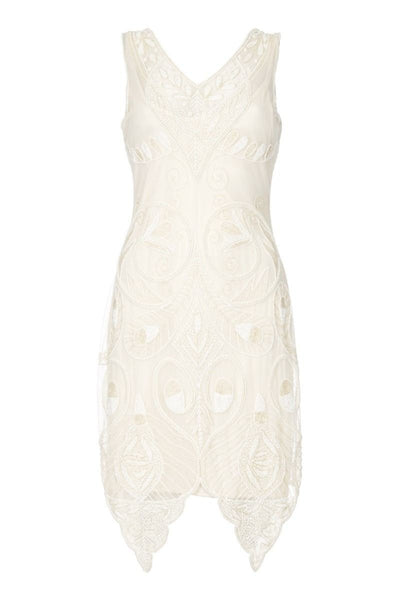 Emma Flapper Style Peacock Dress in Cream by Gatsby Lady