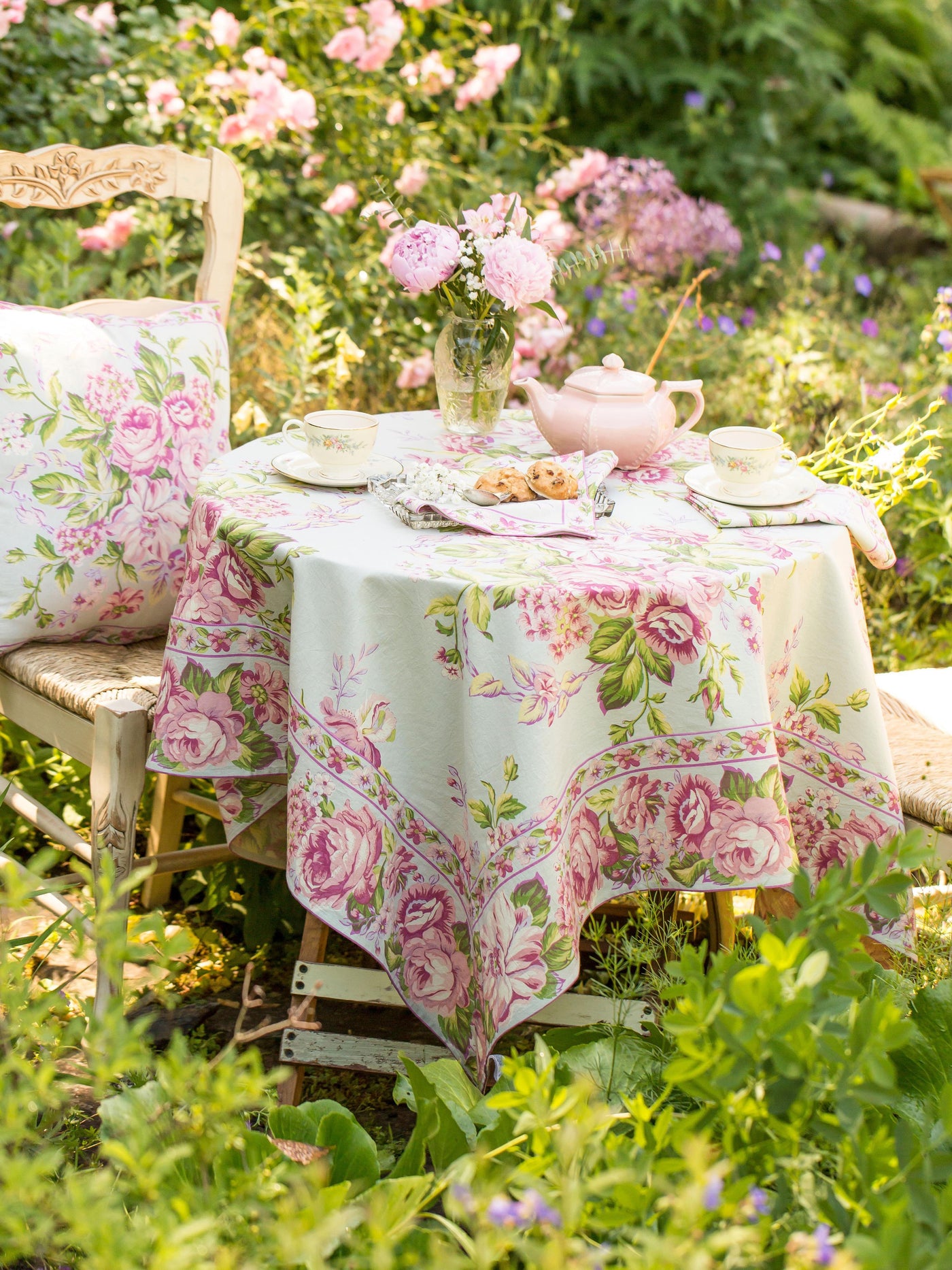 Strawberry Shortcake Round Tablecloth in Sage by April Cornell