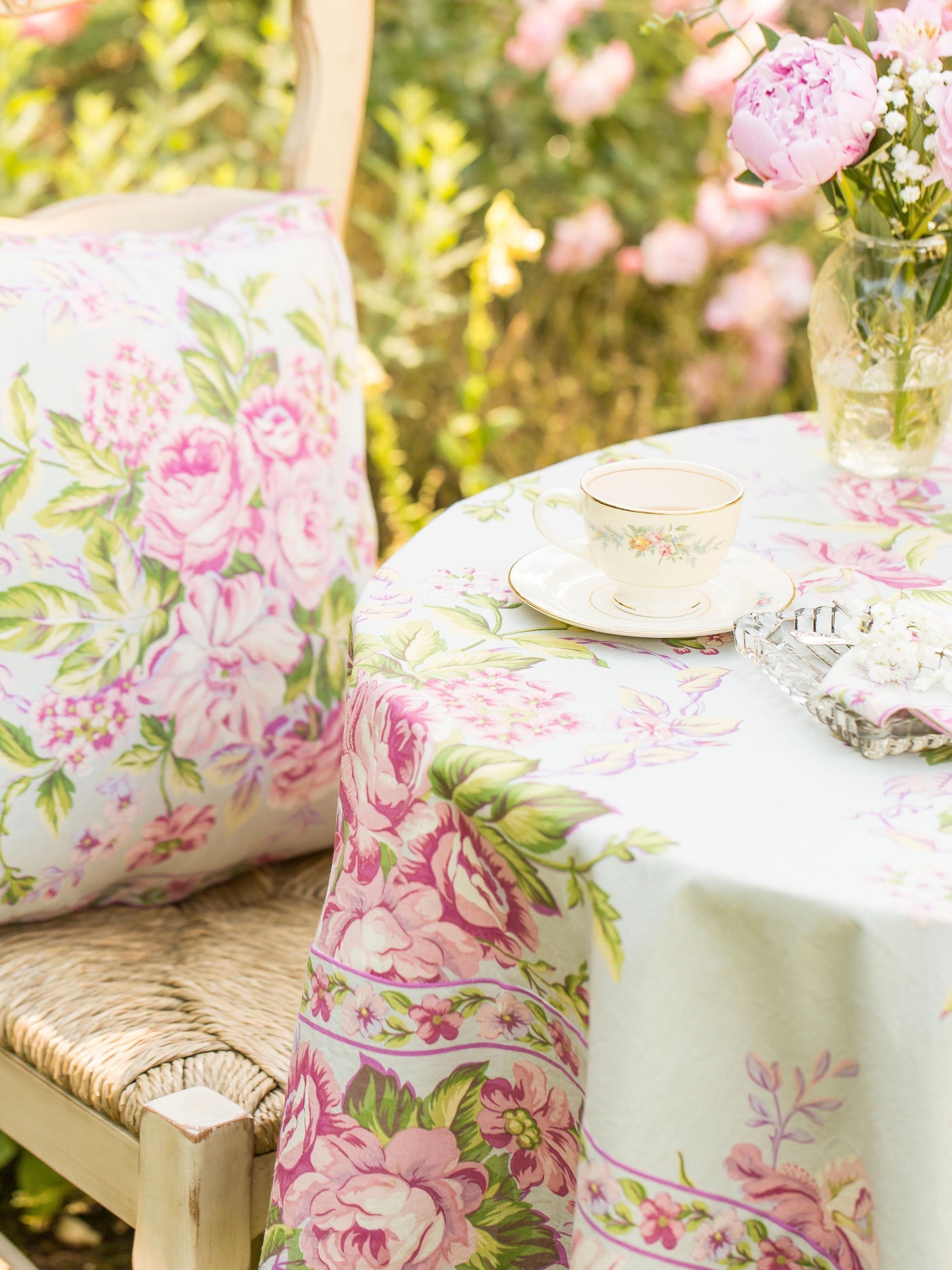Strawberry Shortcake Round Tablecloth in Sage by April Cornell