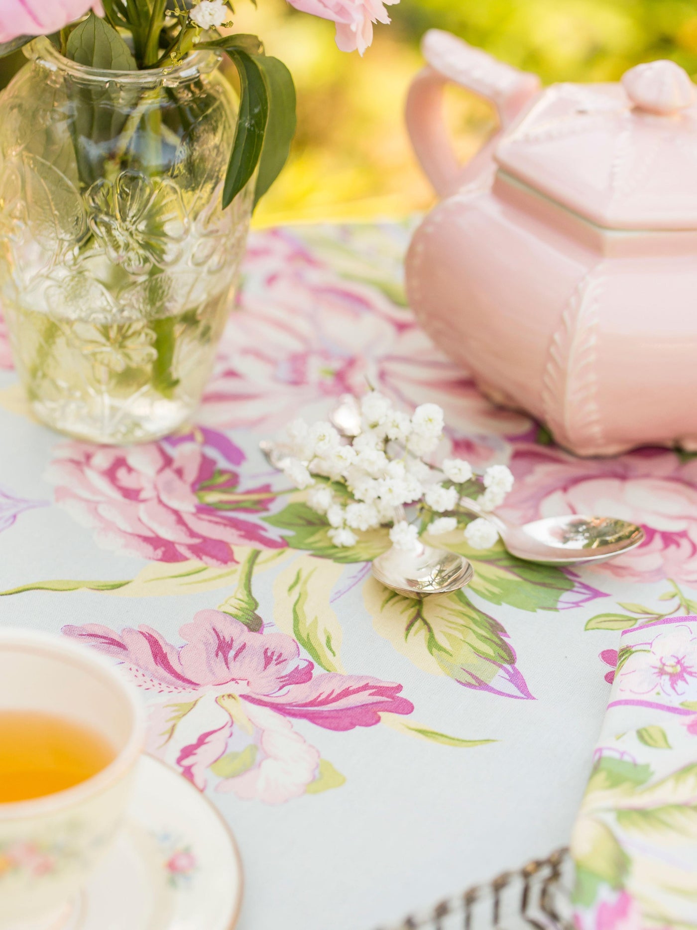 Strawberry Shortcake Round Tablecloth in Sage by April Cornell