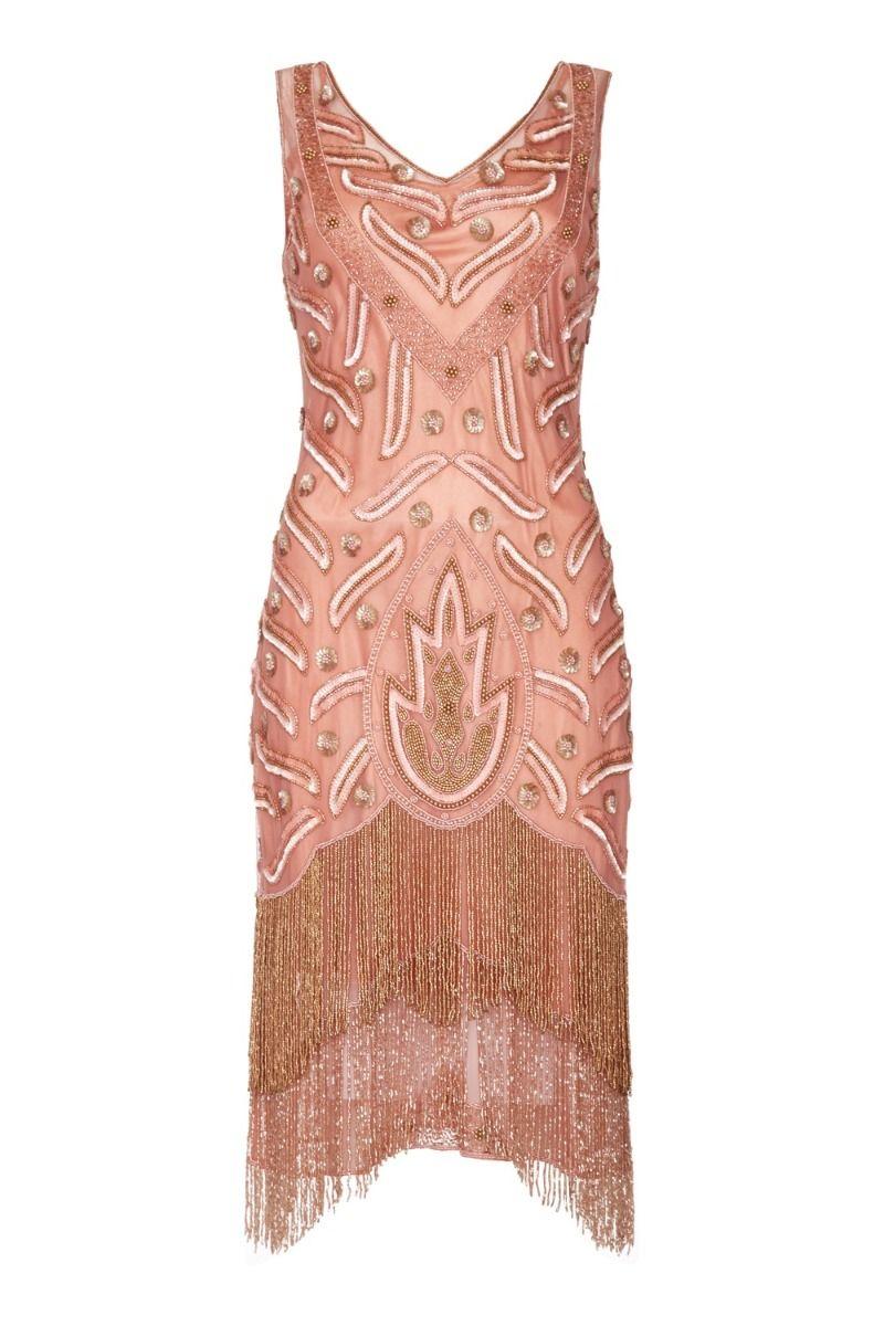 Old Hollywood Fringe Dress in Rose
