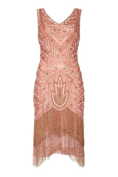 Old Hollywood Fringe Dress in Rose
