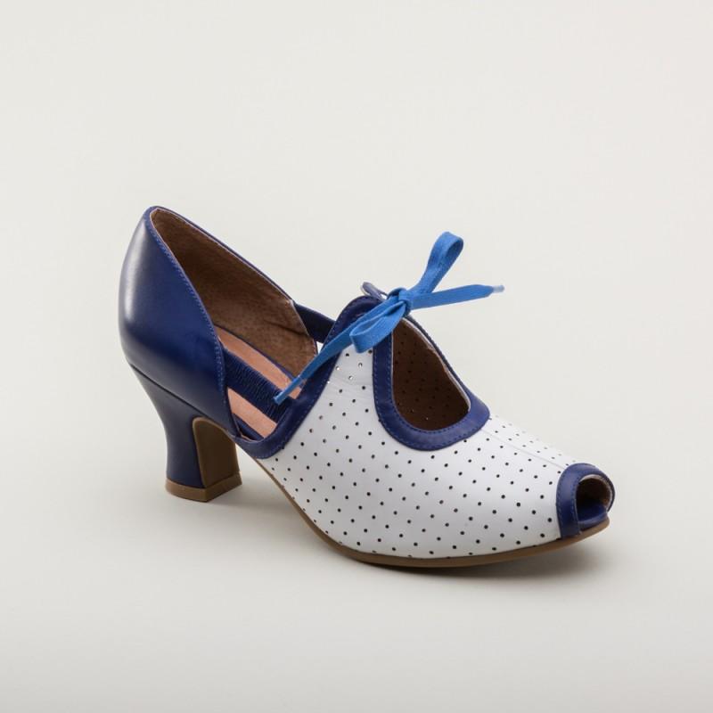 Ginger 1930s Sandals in Blue-White