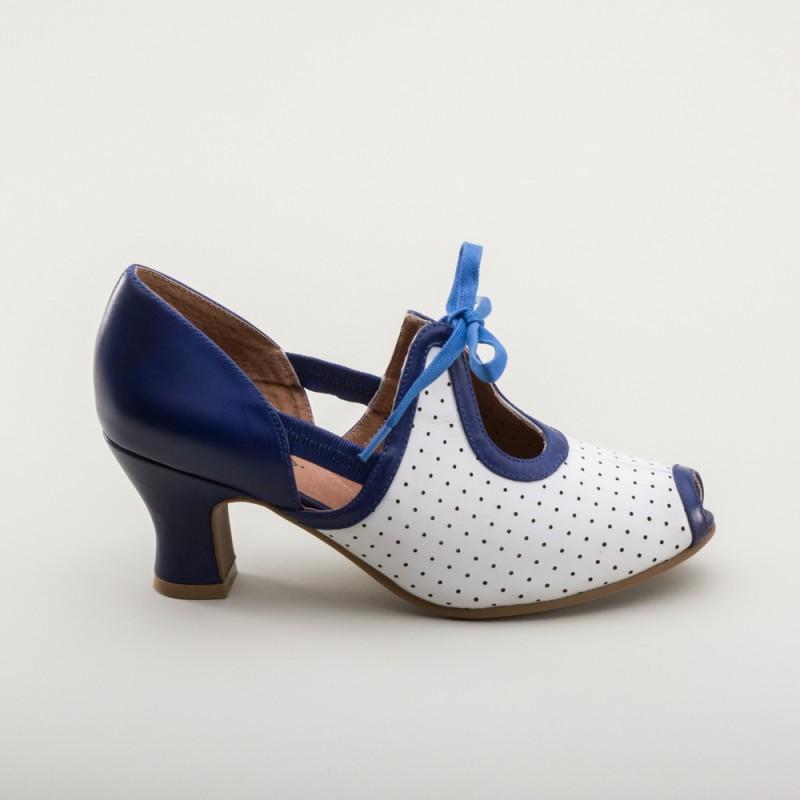 Ginger 1930s Sandals in Blue-White