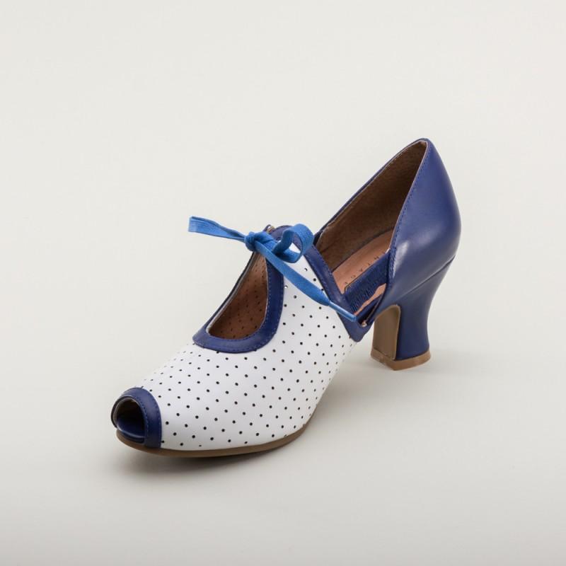 Ginger 1930s Sandals in Blue-White