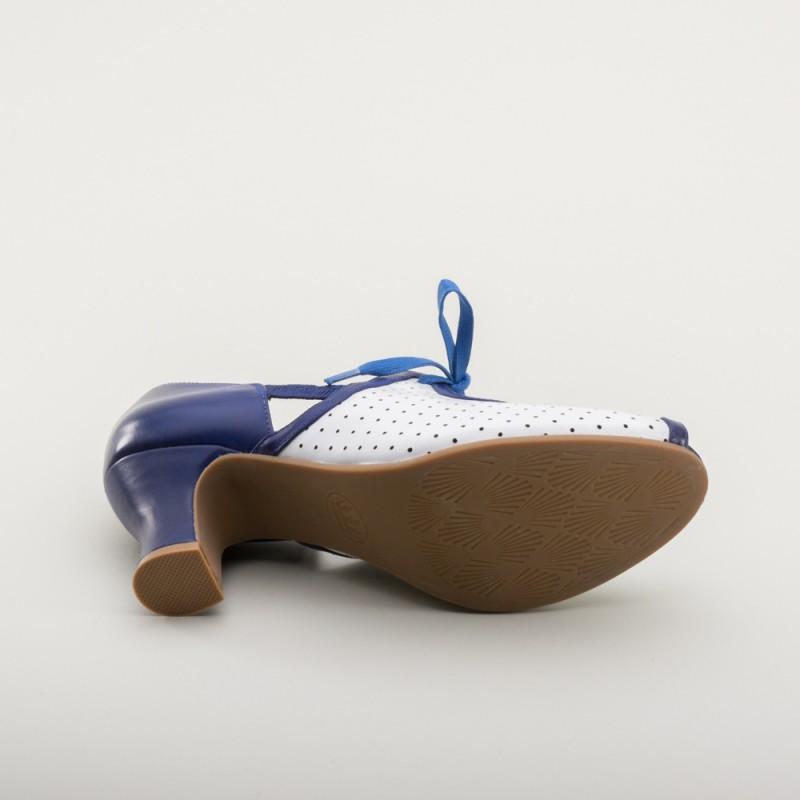 Ginger 1930s Sandals in Blue-White
