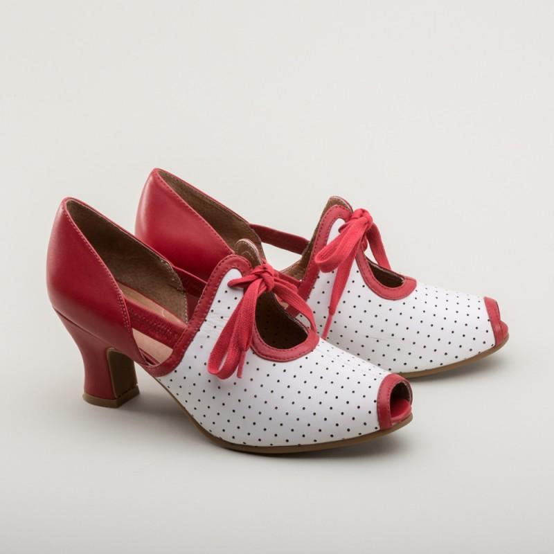 Ginger 1930s Sandals in Red/White by Royal Vintage Shoes