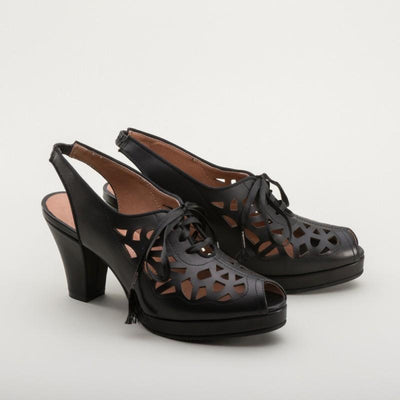 Rita 1940s Cutout Platform Slingbacks in Black by Royal Vintage Shoes