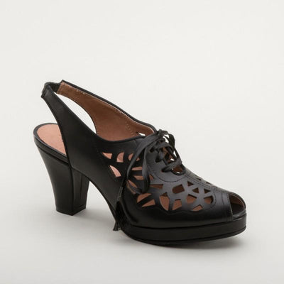 Rita 1940s Cutout Platform Slingbacks in Black by Royal Vintage Shoes