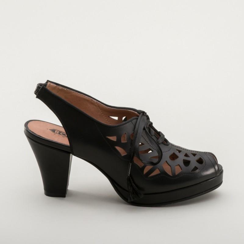 Rita 1940s Cutout Platform Slingbacks in Black by Royal Vintage Shoes