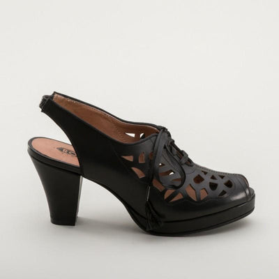 Rita 1940s Cutout Platform Slingbacks in Black by Royal Vintage Shoes