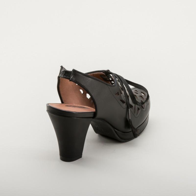 Rita 1940s Cutout Platform Slingbacks in Black by Royal Vintage Shoes