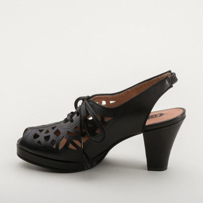 Rita 1940s Cutout Platform Slingbacks in Black by Royal Vintage Shoes