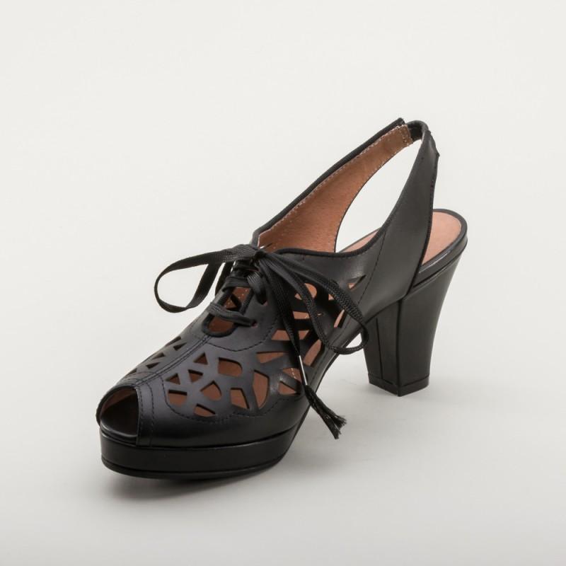 Rita 1940s Cutout Platform Slingbacks in Black by Royal Vintage Shoes