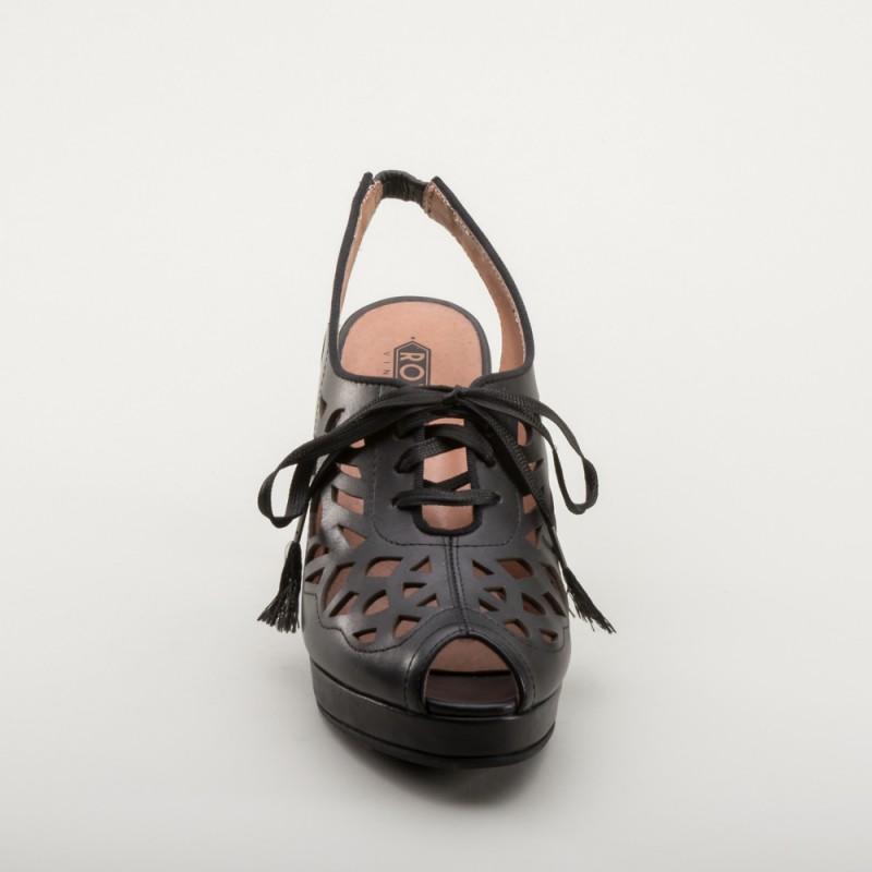 Rita 1940s Cutout Platform Slingbacks in Black by Royal Vintage Shoes