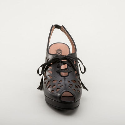 Rita 1940s Cutout Platform Slingbacks in Black by Royal Vintage Shoes