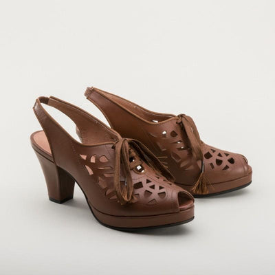 Rita 1940s Cutout Platform Slingbacks in Brown by Royal Vintage Shoes