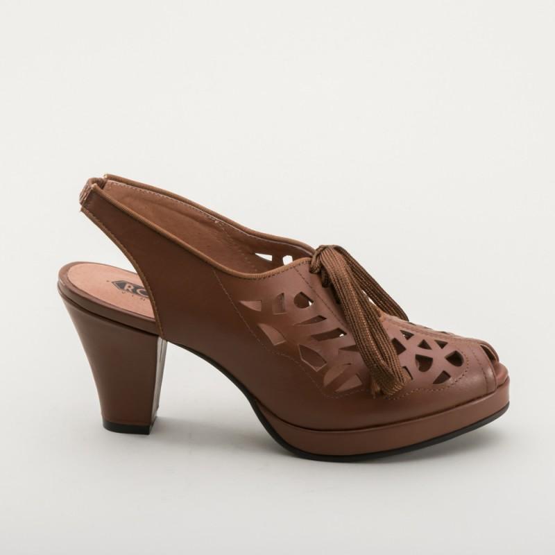 Rita 1940s Cutout Platform Slingbacks in Brown by Royal Vintage Shoes
