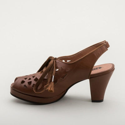 Rita 1940s Cutout Platform Slingbacks in Brown by Royal Vintage Shoes